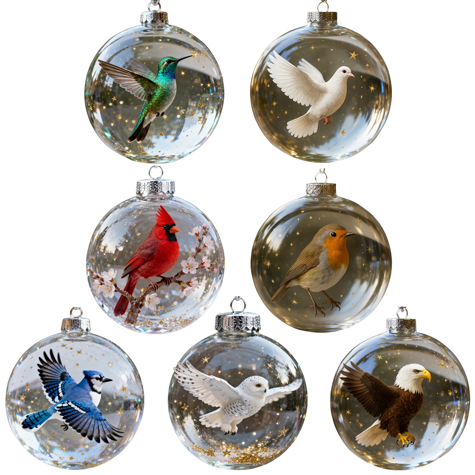 Ornament Ball Set - Nature's Birds Crystal Glass Ornament Set