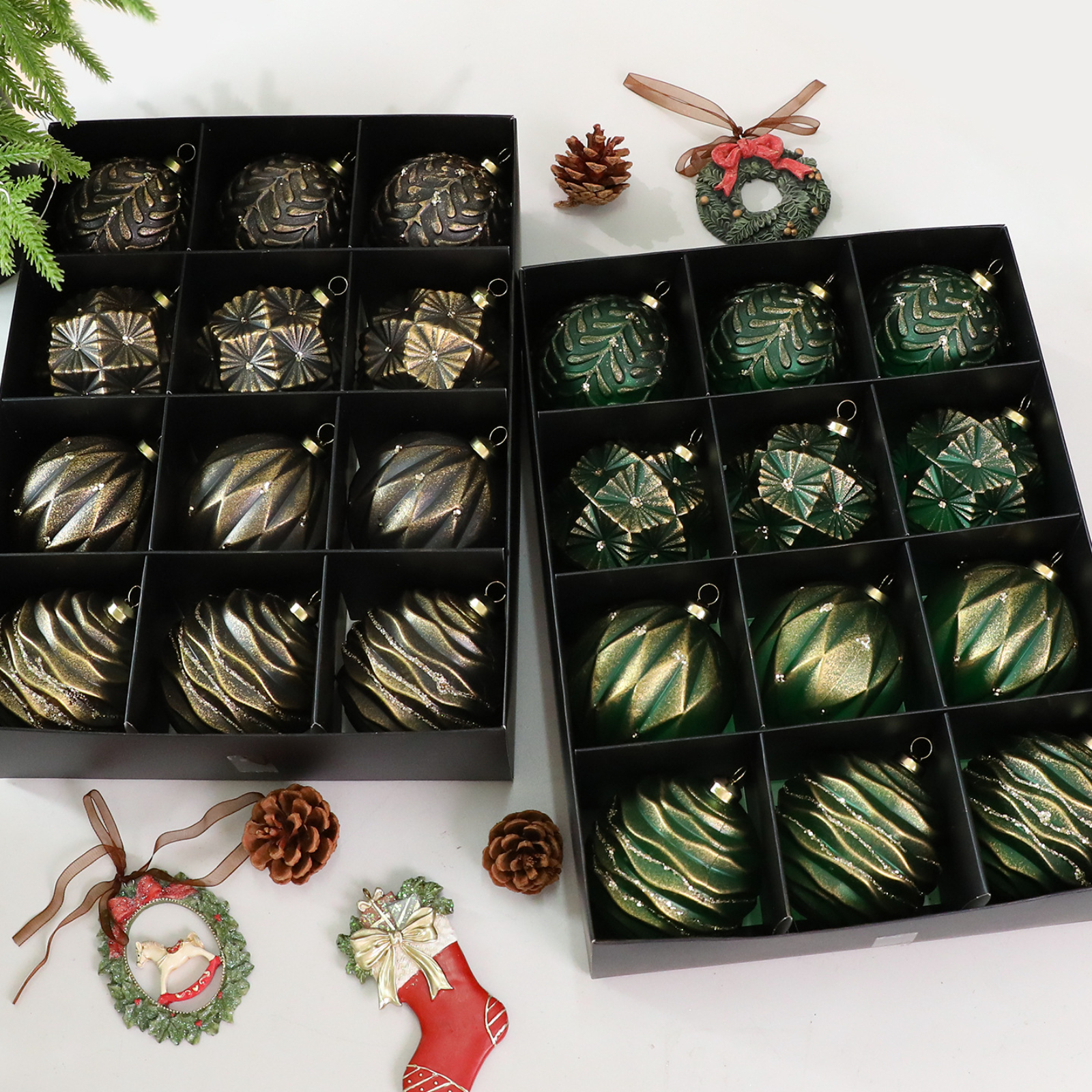Ornament Ball Set - Retro Antique Christmas Ball Set 12pcs/8cm