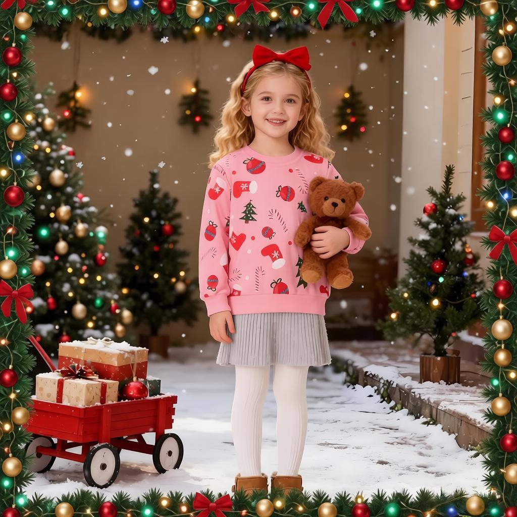 Christmas Stocking Hanging - Toddler Girl Pink Christmas Sweatshirt -