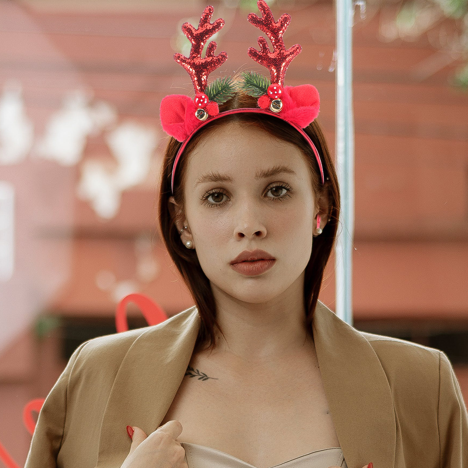 Reindeer Antlers Headband - Festive Reindeer Antlers Headband Red Sequin