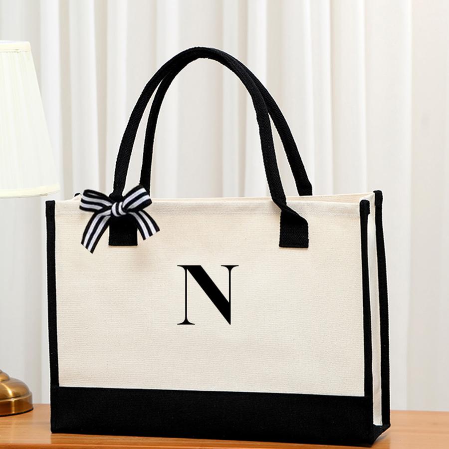 Simple canvas letter tote bag  - Ribbon Bow Gift recensie en prijs