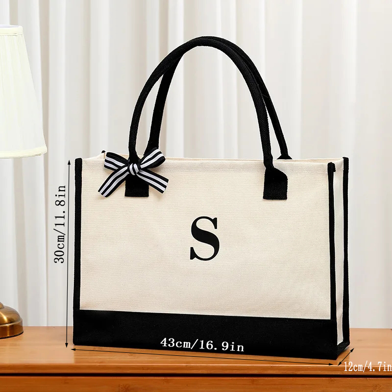 Simple canvas letter tote bag  - Ribbon Bow Gift recensie en prijs