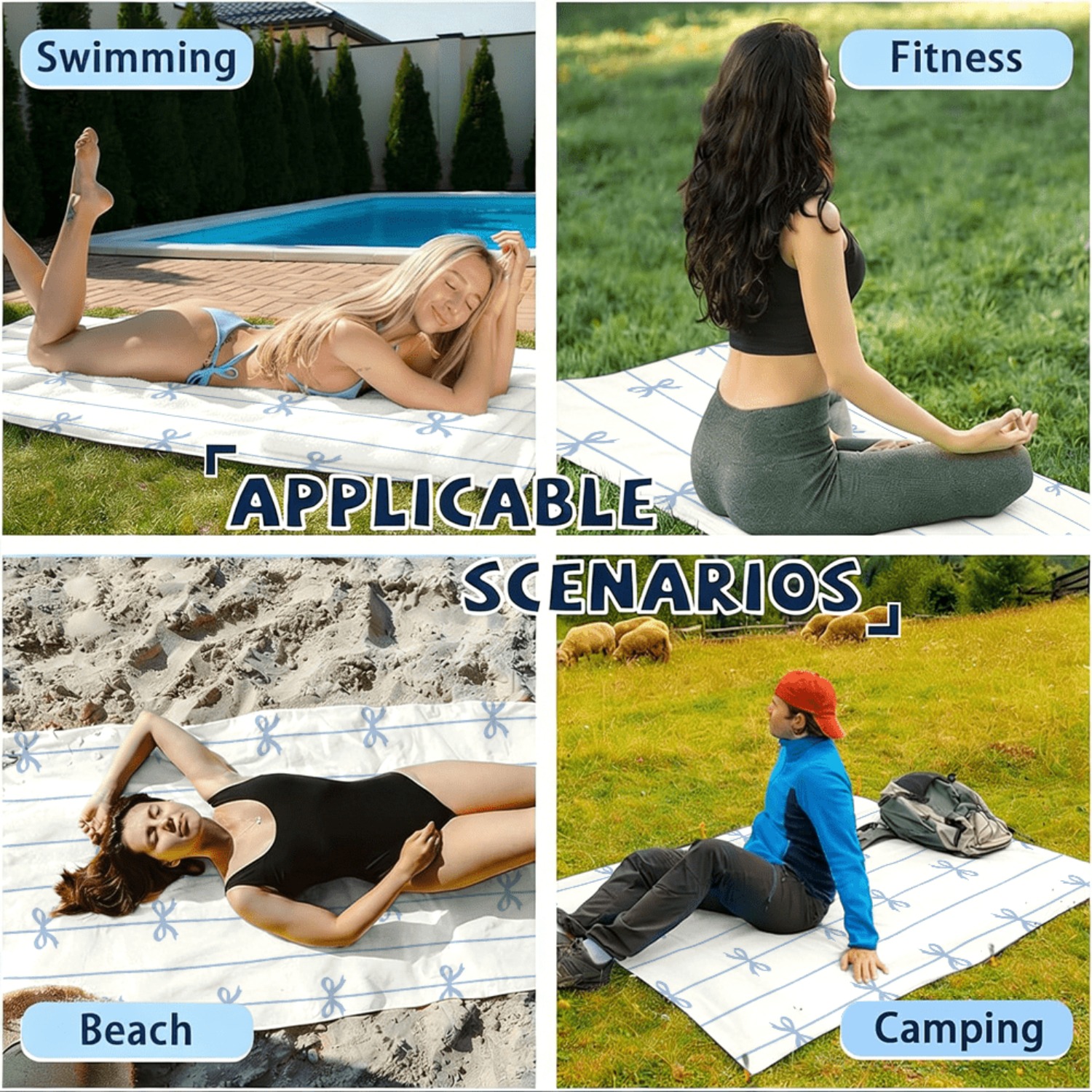 1pc Summer Beach Towel Blue Ri - Ribbon Bow Gift recensie en prijs